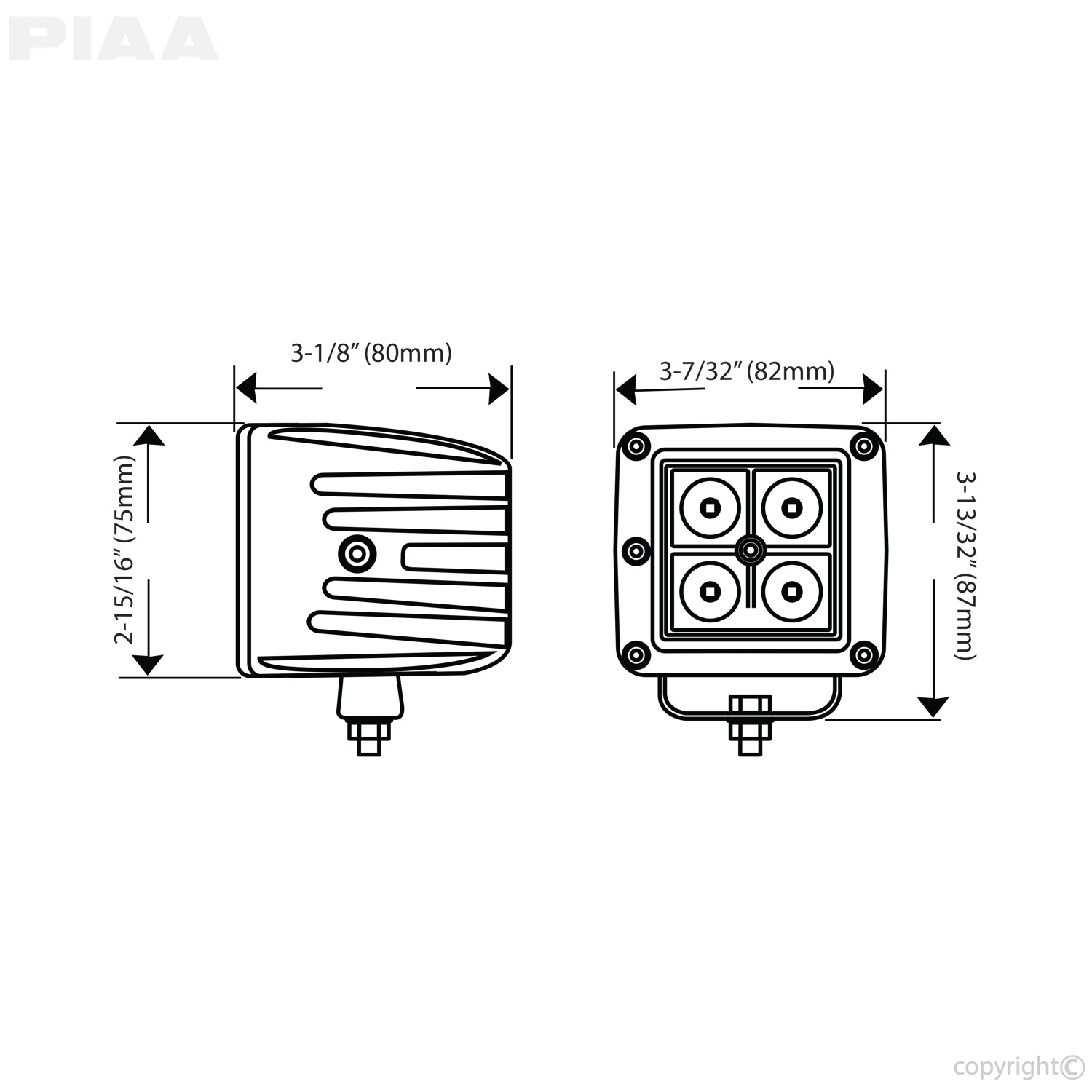 PIAA | Quad Series Flood Beam LED Cube Lights w/ Harness #26-06303